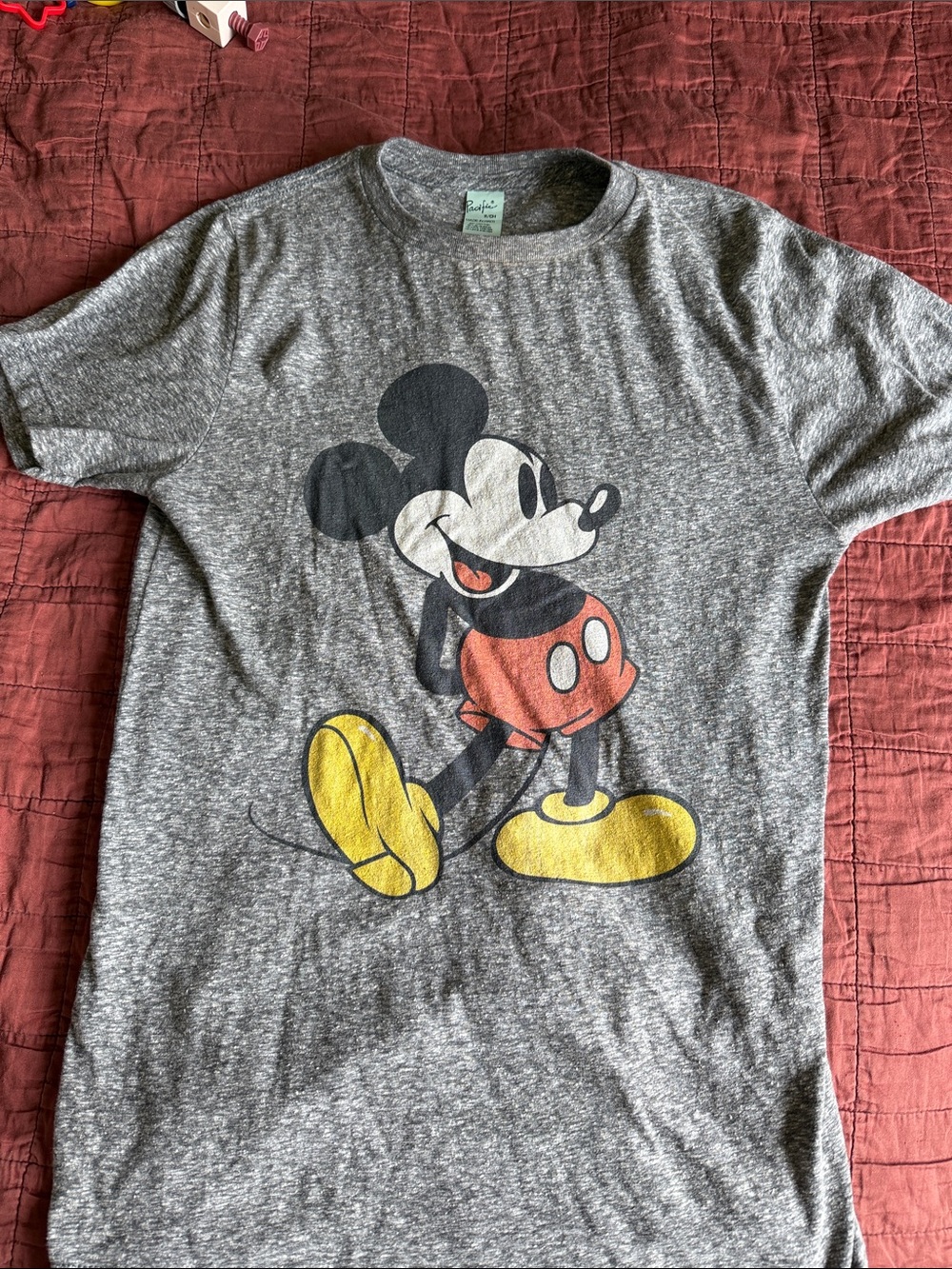 Disney Grey Mickey Mouse Graphic Tee with Yellow Shoes and Red Shorts